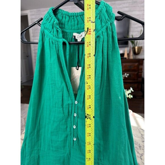 New Elan Green Halter Vneck Button Front Cotton Cover-Up Minidress Women Size L - Picture 5 of 8